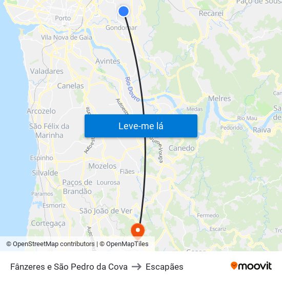 Fânzeres e São Pedro da Cova to Escapães map