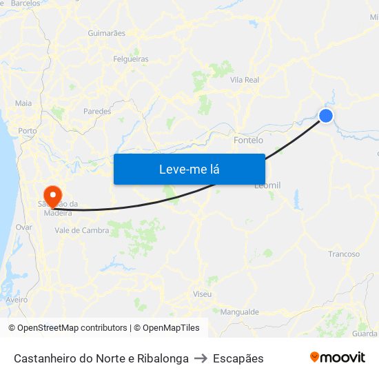 Castanheiro do Norte e Ribalonga to Escapães map