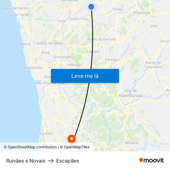 Ruivães e Novais to Escapães map