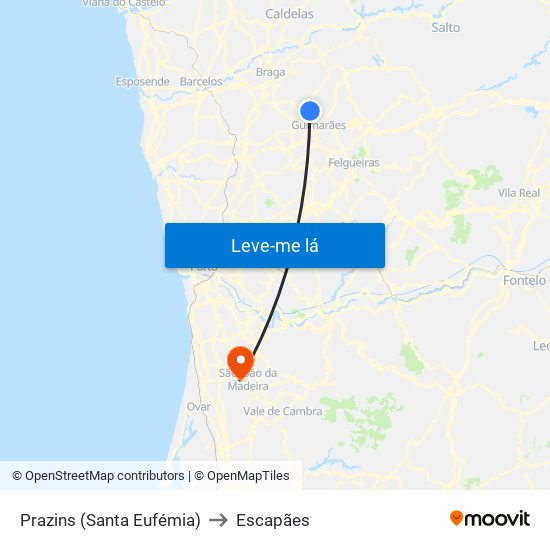 Prazins (Santa Eufémia) to Escapães map