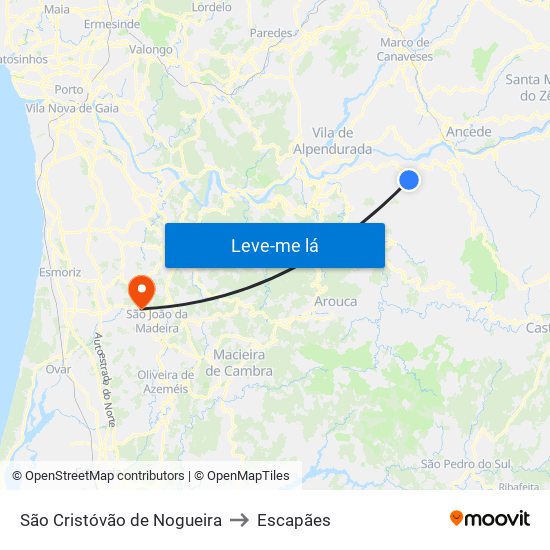 São Cristóvão de Nogueira to Escapães map