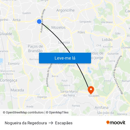 Nogueira da Regedoura to Escapães map