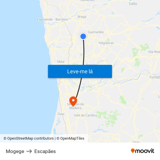 Mogege to Escapães map