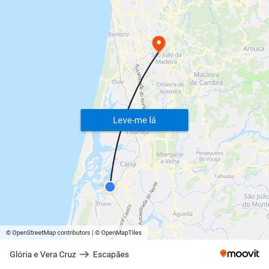 Glória e Vera Cruz to Escapães map