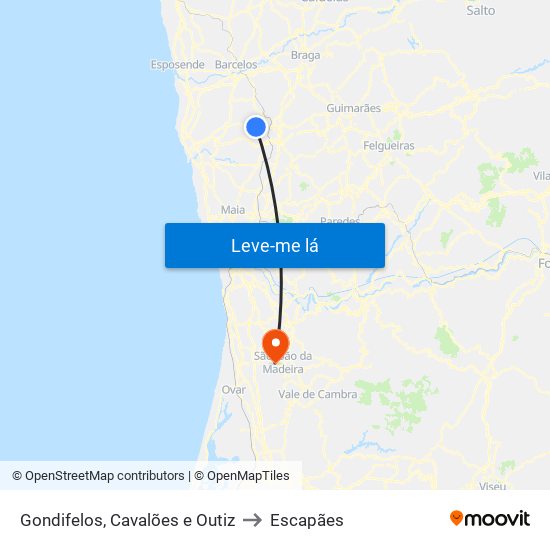 Gondifelos, Cavalões e Outiz to Escapães map