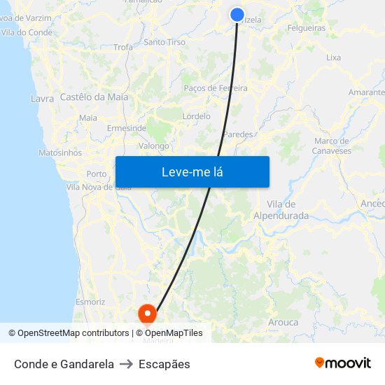 Conde e Gandarela to Escapães map