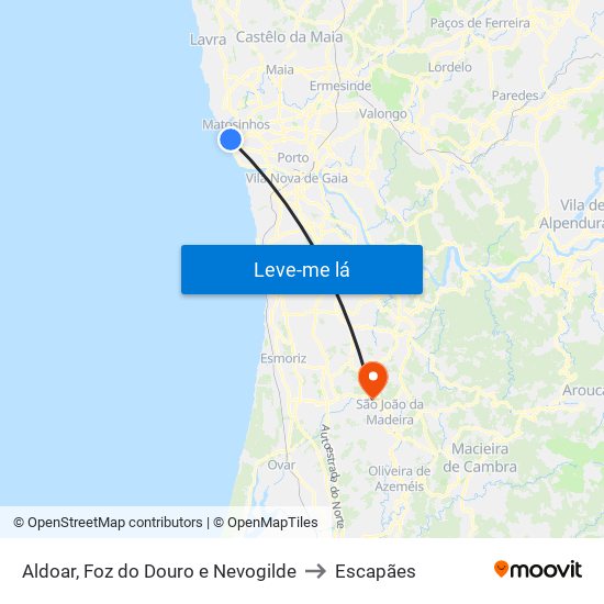 Aldoar, Foz do Douro e Nevogilde to Escapães map