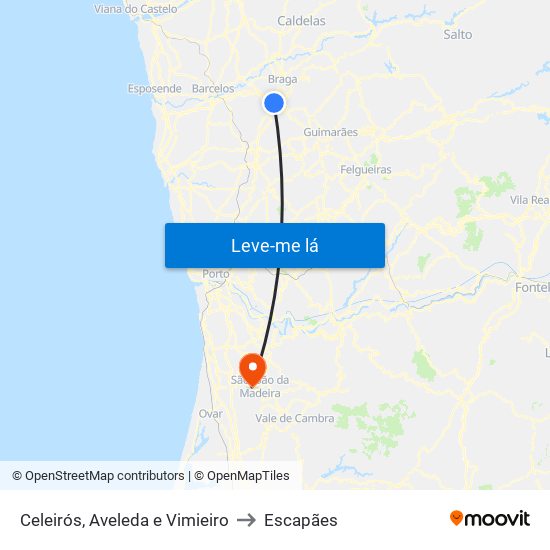 Celeirós, Aveleda e Vimieiro to Escapães map