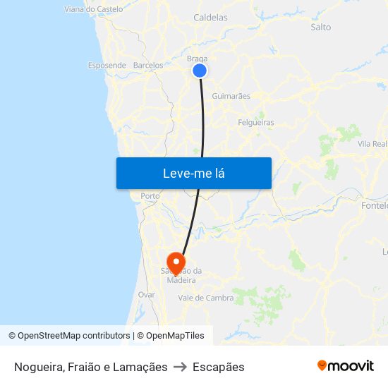 Nogueira, Fraião e Lamaçães to Escapães map