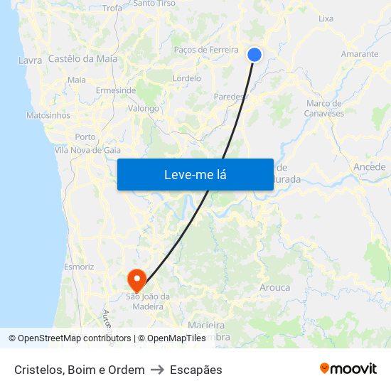 Cristelos, Boim e Ordem to Escapães map