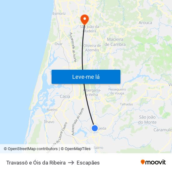 Travassô e Óis da Ribeira to Escapães map