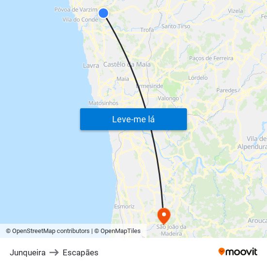 Junqueira to Escapães map