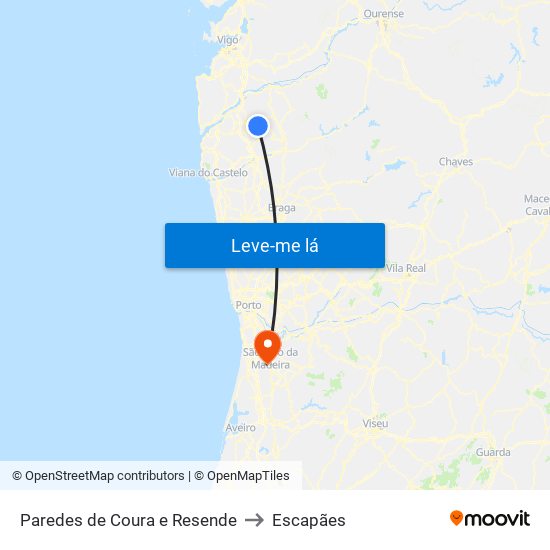 Paredes de Coura e Resende to Escapães map