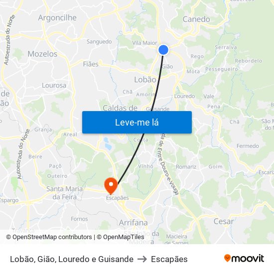 Lobão, Gião, Louredo e Guisande to Escapães map