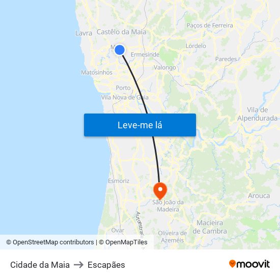 Cidade da Maia to Escapães map