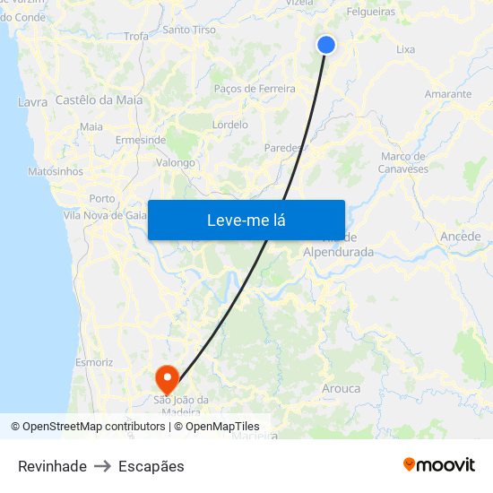 Revinhade to Escapães map