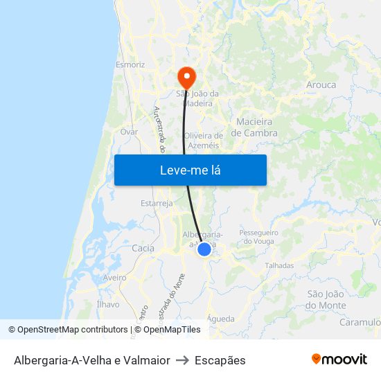 Albergaria-A-Velha e Valmaior to Escapães map