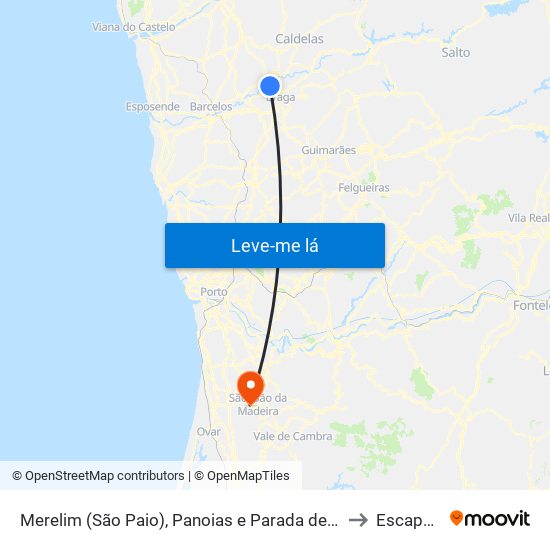 Merelim (São Paio), Panoias e Parada de Tibães to Escapães map