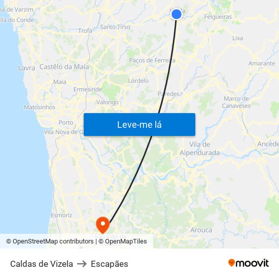 Caldas de Vizela to Escapães map