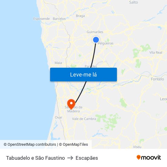 Tabuadelo e São Faustino to Escapães map