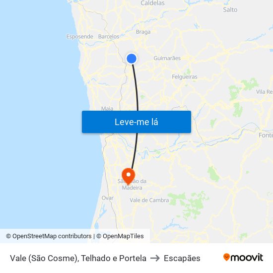 Vale (São Cosme), Telhado e Portela to Escapães map