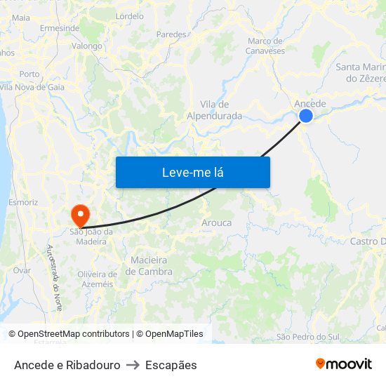 Ancede e Ribadouro to Escapães map