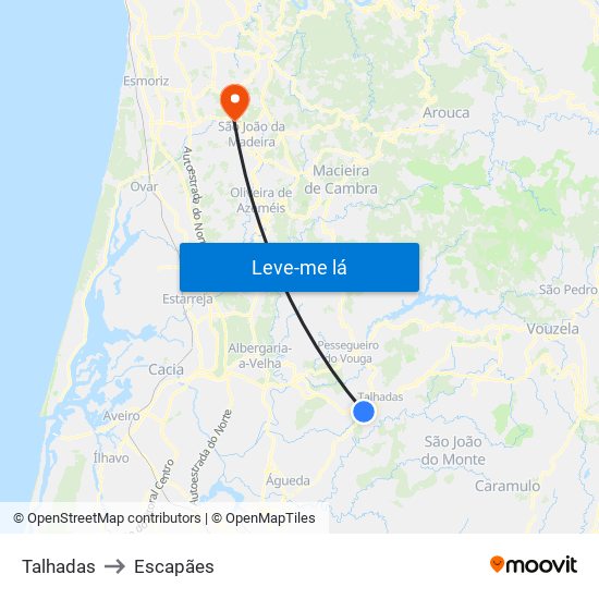 Talhadas to Escapães map