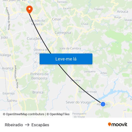 Ribeiradio to Escapães map