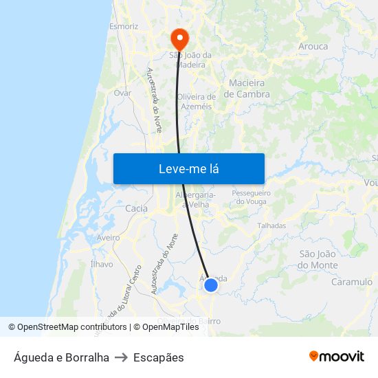 Águeda e Borralha to Escapães map