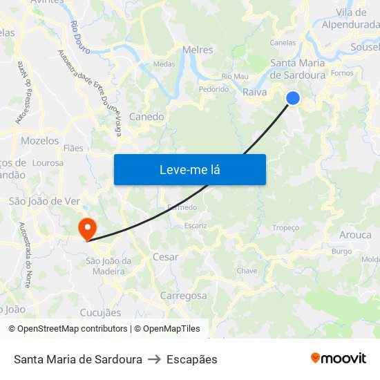 Santa Maria de Sardoura to Escapães map