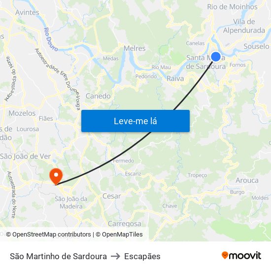 São Martinho de Sardoura to Escapães map