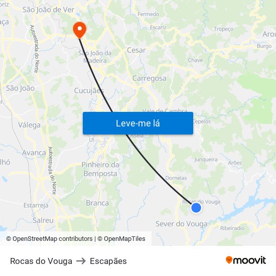 Rocas do Vouga to Escapães map