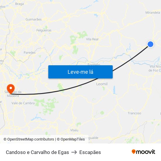 Candoso e Carvalho de Egas to Escapães map