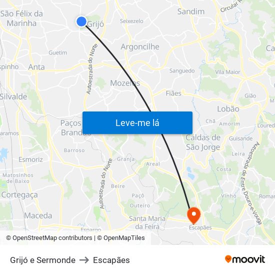 Grijó e Sermonde to Escapães map