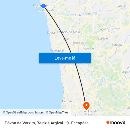 Póvoa de Varzim, Beiriz e Argivai to Escapães map