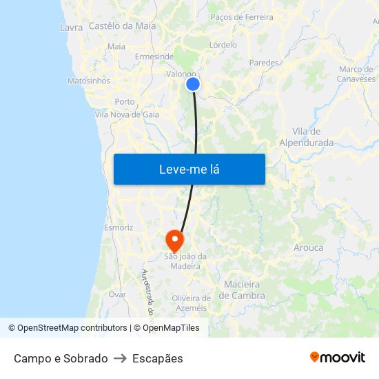Campo e Sobrado to Escapães map