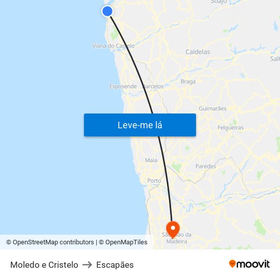 Moledo e Cristelo to Escapães map