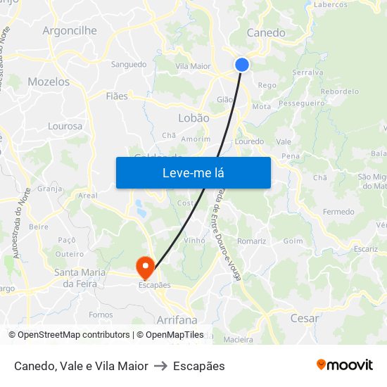 Canedo, Vale e Vila Maior to Escapães map