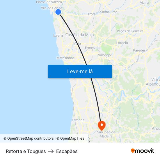 Retorta e Tougues to Escapães map