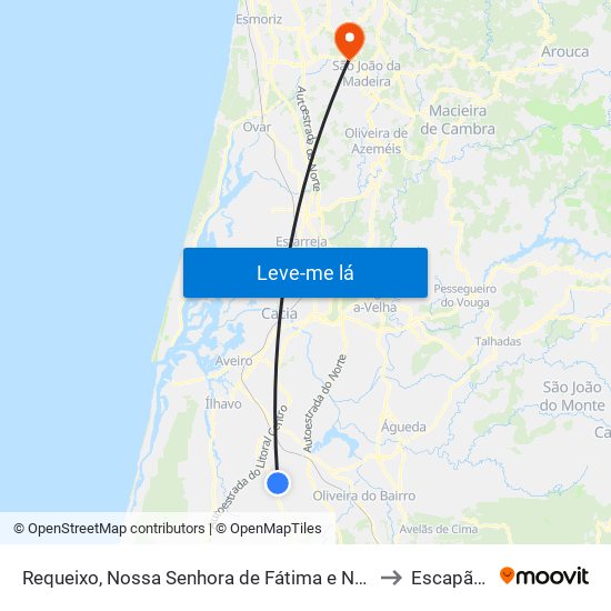 Requeixo, Nossa Senhora de Fátima e Nariz to Escapães map