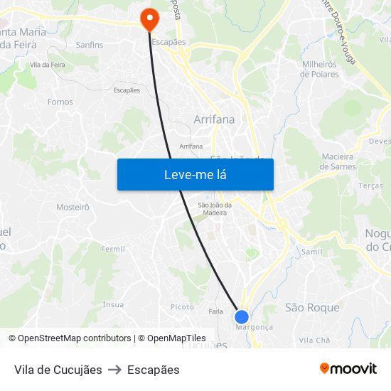 Vila de Cucujães to Escapães map