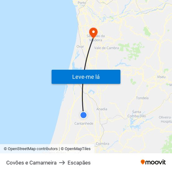 Covões e Camarneira to Escapães map