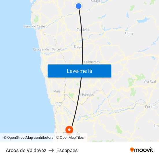 Arcos de Valdevez to Escapães map