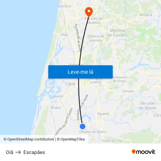 Oiã to Escapães map