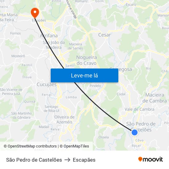 São Pedro de Castelões to Escapães map