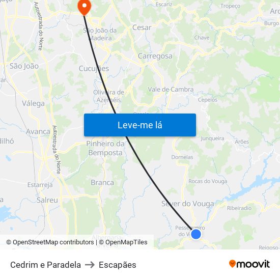 Cedrim e Paradela to Escapães map