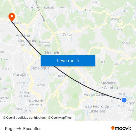 Roge to Escapães map