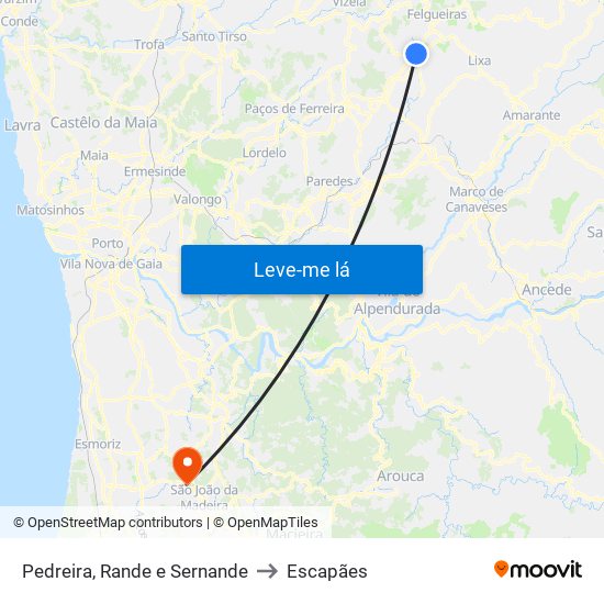 Pedreira, Rande e Sernande to Escapães map