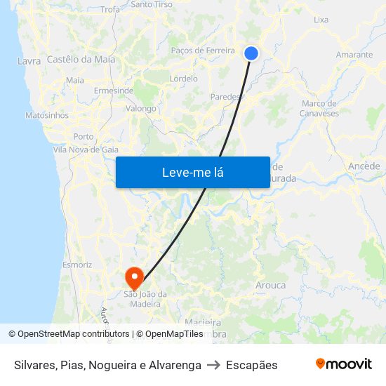 Silvares, Pias, Nogueira e Alvarenga to Escapães map