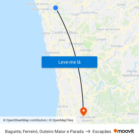 Bagunte, Ferreiró, Outeiro Maior e Parada to Escapães map